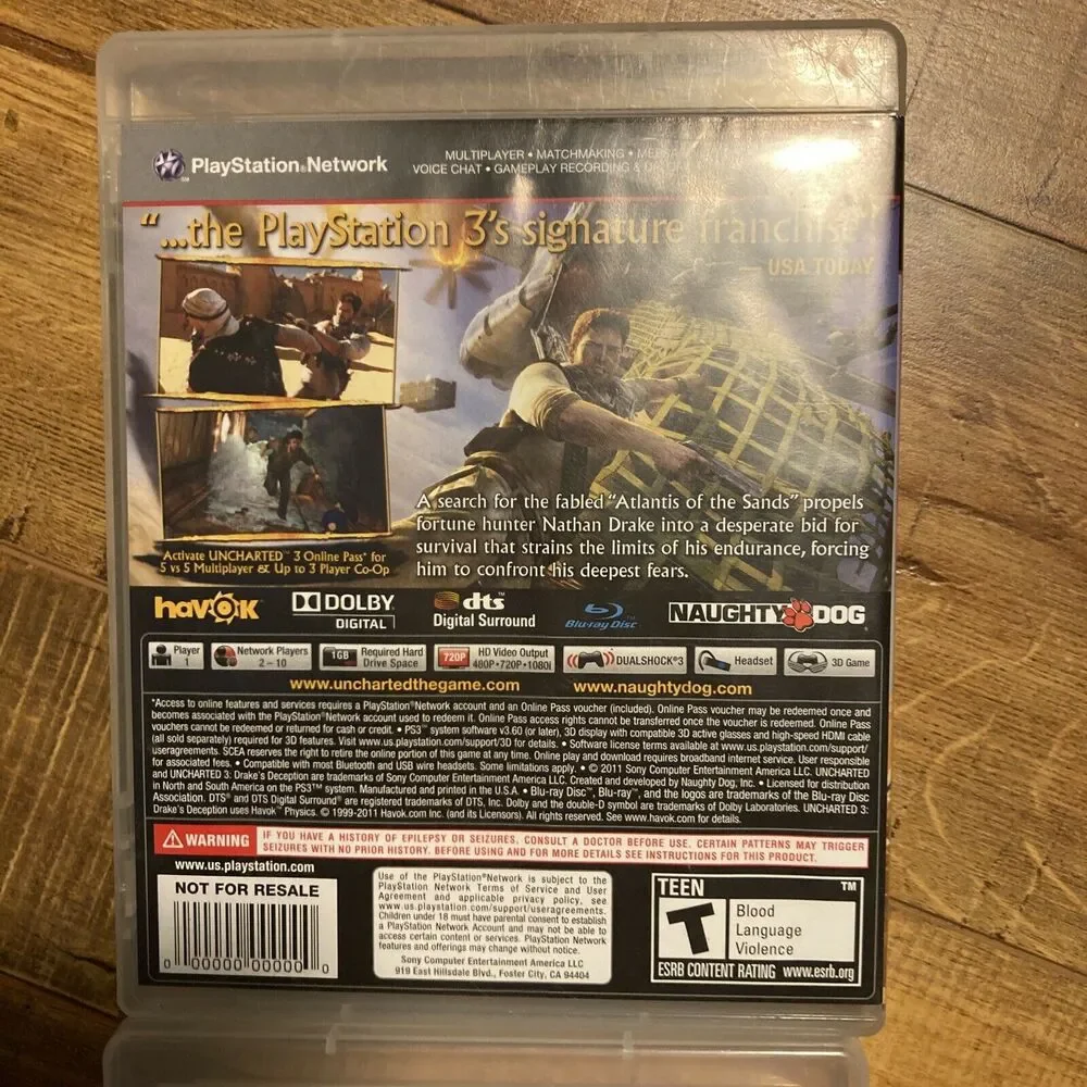 Prototype & Uncharted 3: Drake's Deception Sony PS3 PlayStation Bundle 2 Games